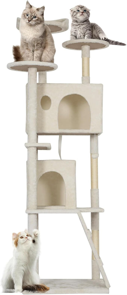 FDW Cat Tree Tower 81in Multi-Level Durable Cat Scratching Post &amp; Cozy Fun Jumping Platform Space Saving Condo Pet Play House for Indoor Cats,Beige