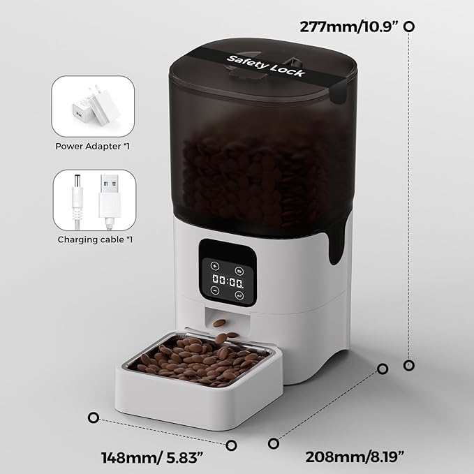 PAPIFEED 6L Automatic Cat &amp; Small Dog Feeder - Programmable Pet Feeder with 36 Daily Meals, Detachable Stainless Steel Bowl, 25 Cup Capacity Smart Food Dispenser for Easy Cleaning