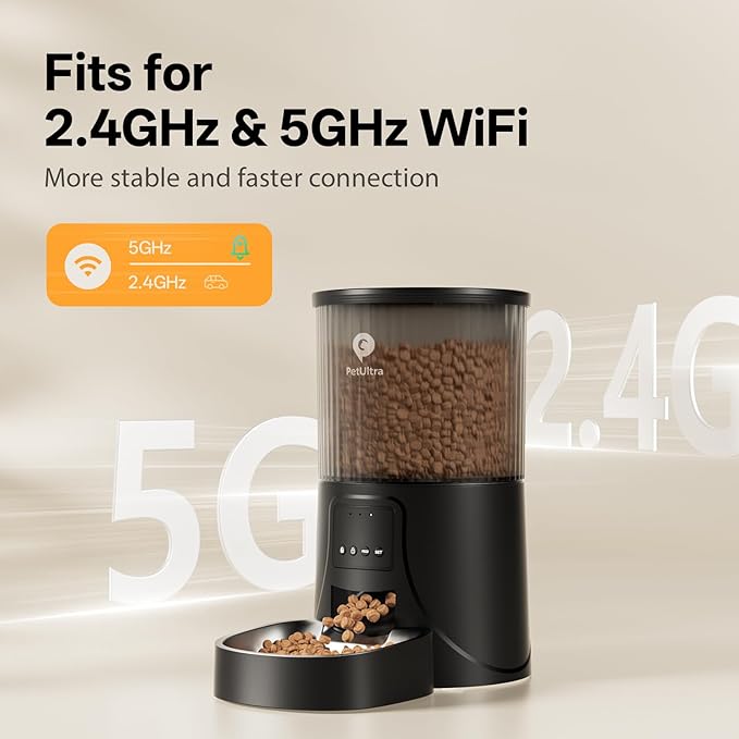 Automatic Cat Feeder WiFi- 5Ghz Cat Food Dispenser with APP Remote Control- Auto Pet Feeder for Small Dog Indoor- Easy to Set Up and Clean- Dual Power with Desiccant Bag&amp; Stainless Steel
