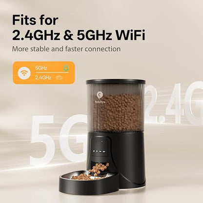 Automatic Cat Feeder WiFi- 5Ghz Cat Food Dispenser with APP Remote Control- Auto Pet Feeder for Small Dog Indoor- Easy to Set Up and Clean- Dual Power with Desiccant Bag&amp; Stainless Steel