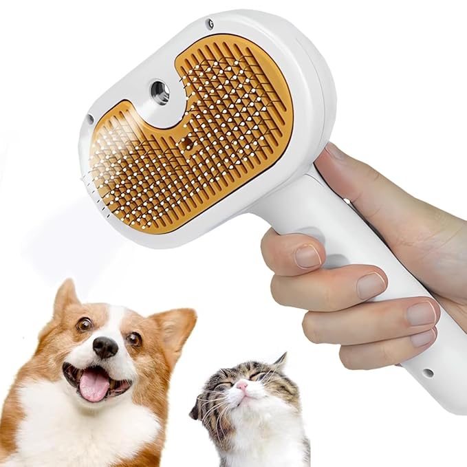3-1 Cat Steam Brush for Shedding, Steamy Grooming Brush for Long &amp; Short Hair Cats &amp; Dogs, Self-Cleaning Pet Hair Removal Comb with Water Tank Dog