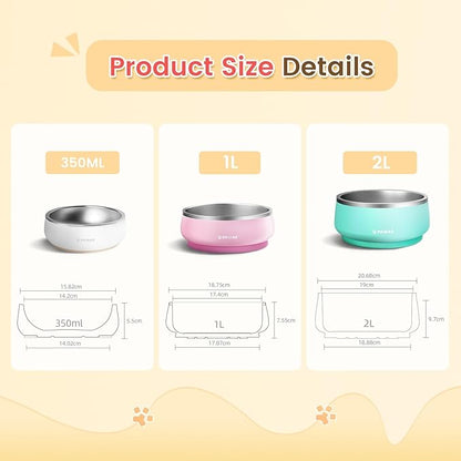 Pawaii Small Dog Bowls, 12 oz. Food Water Bowl Designed for Puppies and Cats with Non-Slip Rubber Base, Upgraded Metal Insulated, Double Stainless Steel Bowls