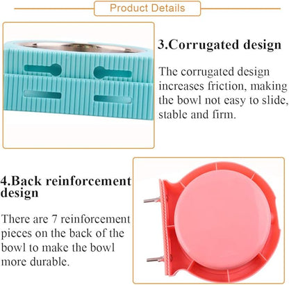 kathson Crate Dog Bowl, Removable Stainless Steel Hanging Pet Cage Bowl Food &amp; Water Feeder Coop Cup for Cat, Puppy, Birds, Rats, Guinea Pigs (2pcs(Pink,Blue))