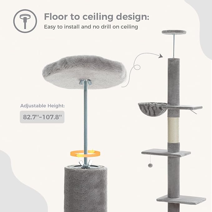 PEQULTI Floor to Ceiling Cat Tree, Tall Cat Tower, Adjustable Height (83&
