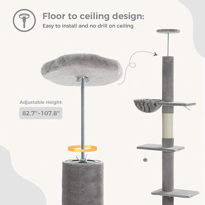 PEQULTI Floor to Ceiling Cat Tree, Tall Cat Tower, Adjustable Height (83&