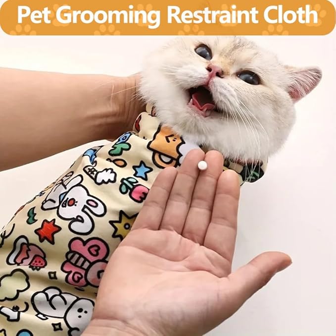 Magic Cat Wrap for Cutting Nails &amp; Grooming, Self Adherent Fabric Wrap for Cats, Multi Functional Pet Grooming Towel Blanket, Wrap Snug and Groom for Cats, 27.6 in, Under 22 Ibs