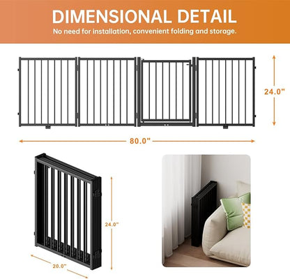 Full Metal Freestanding Dog Gate with Door, 24&