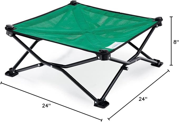 Coolaroo On-The-Go Elevated Dog Bed - Foldable Pop-Up Travel Dog Bed with Breathable, Moisture-Resistant Fabric, Carry Bag Included, Lightweight &amp; Portable, Emerald Green, Standard