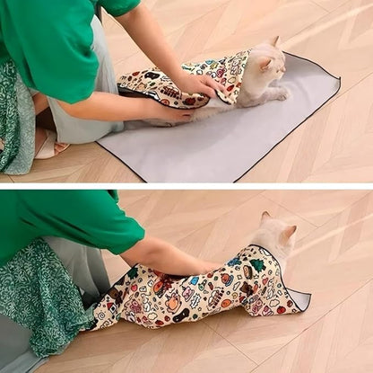 Magic Cat Wrap for Cutting Nails &amp; Grooming, Self Adherent Fabric Wrap for Cats, Multi Functional Pet Grooming Towel Blanket, Wrap Snug and Groom for Cats, 21.7 in, Under 11 Ibs