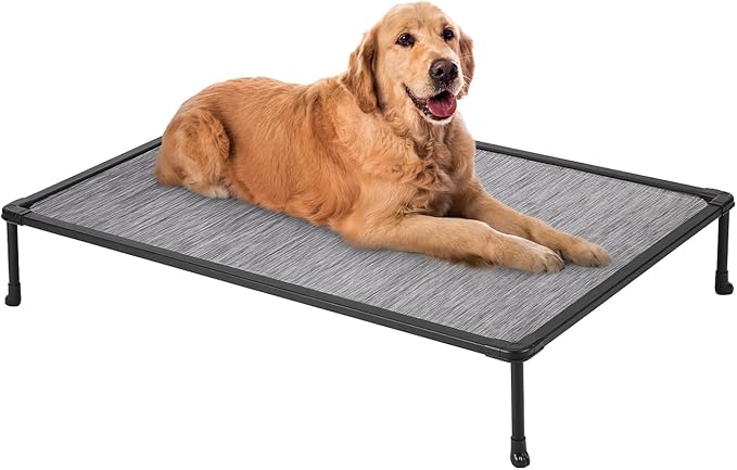 Veehoo Chewproof Elevated Dog Bed - Cooling Raised Pet Cot, Breathable Mesh, Washable &amp; Non-Slip for Large Dogs, Indoor/Outdoor, Black Silver Mat and Black Frame, 42x30inches (Model CWC2203A03)