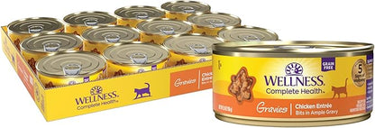 Wellness Complete Health Gravy Adult Wet Cat Food, Natural, Protein-Rich, Grain Free, 5.5 Ounce , 12 Pack, (Chicken Dinner)