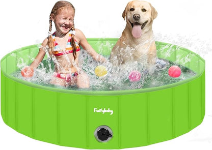 Furrybaby Dog Pool Foldable Dog Pools for Dogs Swimming Pool with Hard Plate Collapsible Pet Bath Pool Kiddie (Green 47&