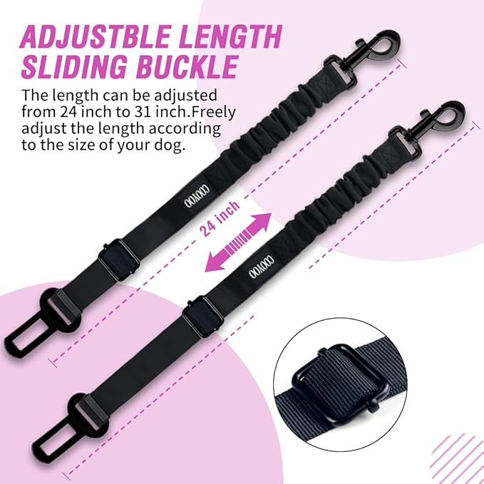 COOYOO Dog Seat Belt, Durability Retractable Dog Car Harness Adjustable Dog Seat Belt for Vehicle Nylon Pet Safety Seat Belts Heavy Duty &amp; Elastic