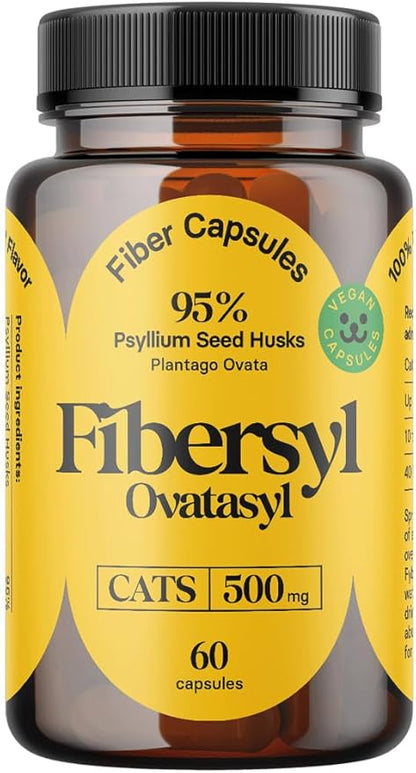FiberSyl Ovatasyl Prebiotics for Cats Digestive Health - Cat Fiber Supplements for Constipation Relief &amp; Support - Psyllium Husk Seed to Support Digestion Problems - Cat Stool Hardener - 60 Capsules