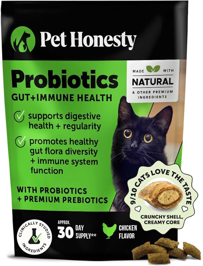 Cat Probiotics Gut + Immune Health Crunchy &amp; Creamy Chews - Digestive Health, Supports Gut Health, Immunity, Healthy Digestion + Cat Constipation Relief - Chicken 30-Day Supply