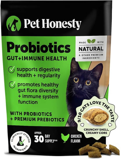 Cat Probiotics Gut + Immune Health Crunchy &amp; Creamy Chews - Digestive Health, Supports Gut Health, Immunity, Healthy Digestion + Cat Constipation Relief - Chicken 30-Day Supply