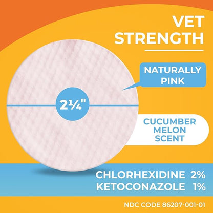 Antibacterial &amp; Antifungal Medicated Wipes for Dogs and Cats – 100 Count - Chlorhexidine Wipes with Ketoconazole for The Treatment of Rashes, Skin Infections, Itchy Paws, and Pet Acne