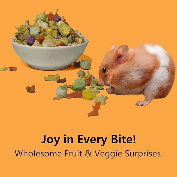 Natural Fruit &amp; Veggie Mix - 6oz Hamster Food Mix, Freeze-Dried Treats for Hamsters, Guinea Pigs, Chinchillas - Supports Healthy Digestion and Teeth,Daily Snack