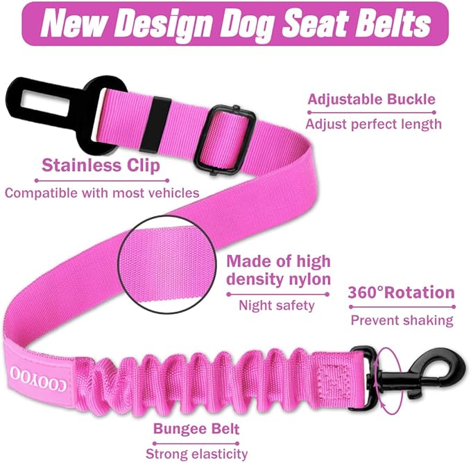 COOYOO Dog Seat Belt, Durability Retractable Dog Car Harness Adjustable Dog Seat Belt for Vehicle Nylon Pet Safety Seat Belts Heavy Duty &amp; Elastic