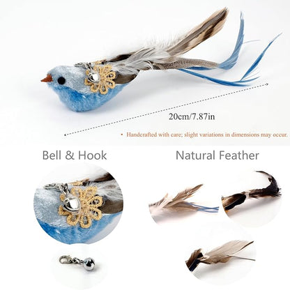 12PCS Interactive Cat Feather Wand Toy Set – 11 Bird &amp; Feather Teaser Refills with Bells + Flexible Suction Cup Wand – Realistic Bird Design, Natural Materials, Indoor Cat Toys for Exercise &amp; Play