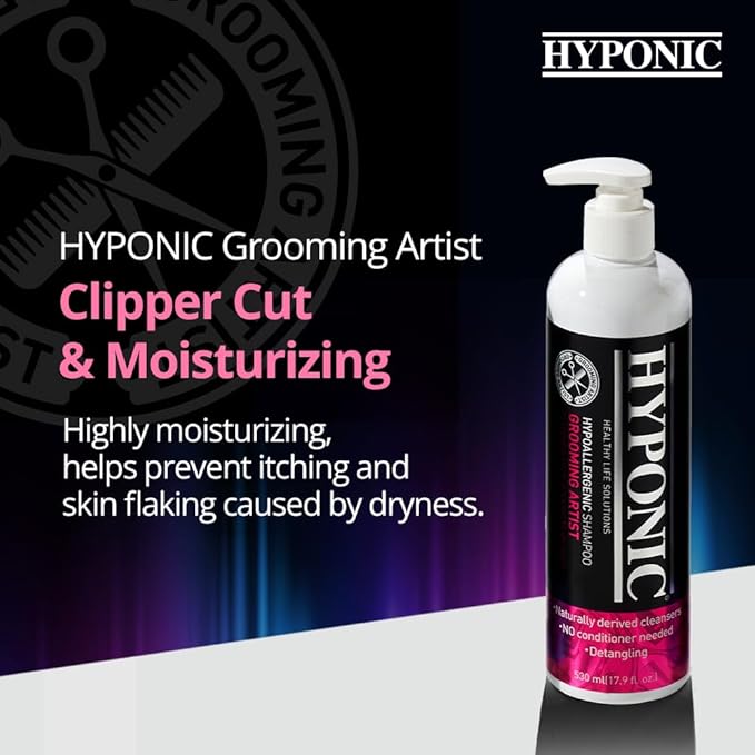 HYPONIC Grooming Artist Shampoo - Hypoallergenic Pet Shampoo for Groomers (Clipper Cut &amp; Moisturizing (17.9 oz))
