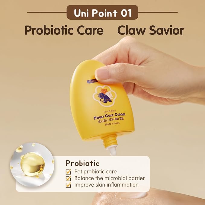 UNIPAWS Probiotic Moisturizing Cream for Dogs &amp; Cats – Organic &amp; Lick-Safe Relief for Dry, Cracked, Itchy Paws, Noses, Elbows &amp; Ears – Skin-Care, Non-Greasy Formula, Made in Korea, 2.1 oz / 60g