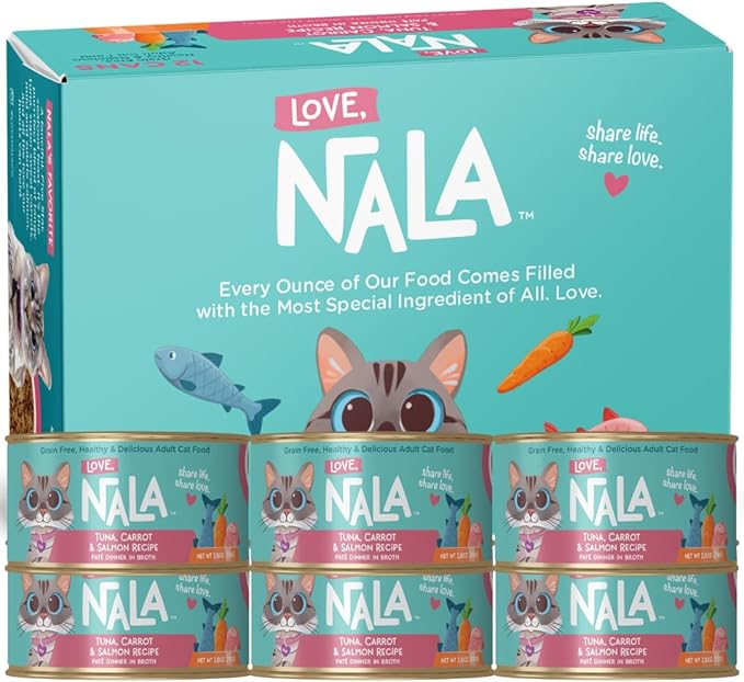 LOVE, NALA - Natural Adult Cat Wet Food - Pate Tuna, Carrot, &amp; Salmon Recipe - Grain Free, Non-GMO, Digestive Fiber Blend, Minerals, Vitamins - 12 Pack 2.4 lbs.
