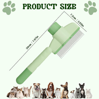 Pet Hair Removal Comb Flea Comb, 2025 New Cat Grooming Brush with Release Button, De-Shedding Cat Brush for Short and Long Hair Cats (Green)