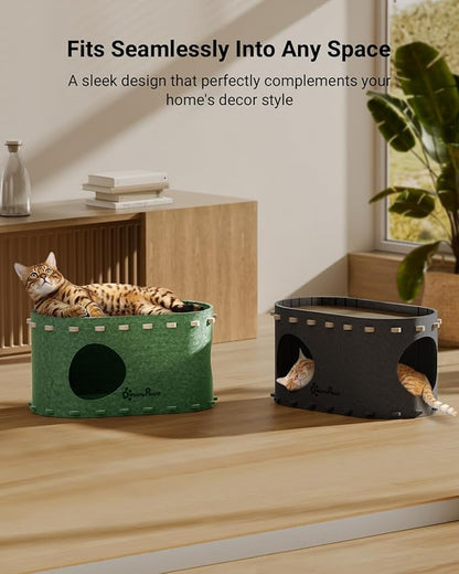 DownyPaws Cat House for Indoor Cats, Cat Bed Cave for Multiple &amp; Large Cats Up to 22 Lbs, Scratch Resistant Peekaboo Cat Caves, Foldable Tunnel Enclosed Bed, PeekaPurr, Forest
