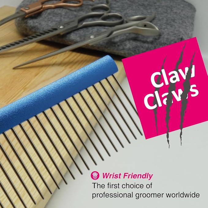 7.5" Greyhound Oval Grooming Comb – Blue Aluminum Spine, Stainless Steel Teeth Comb for Long-Haired Dogs &amp; Cats, Removes Mats, Tangles, and Loose Fur – Lightweight for Long Time Deshedding