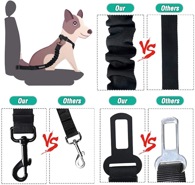 COOYOO Dog Seat Belt, Durability Retractable Dog Car Harness Adjustable Dog Seat Belt for Vehicle Nylon Pet Safety Seat Belts Heavy Duty &amp; Elastic (1 Pack Black)