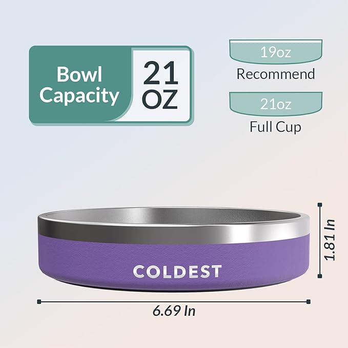 Coldest Dog Bowl - Anti Rust Metal, Non Slip, 3 Layers Insulated Stainless Steel Dog Bowls - Spill Proof &amp; Heavy Duty - Water Bowl for Dogs, Cats &amp; Pets, Dish Washer Safe (21 oz, Galaxy Purple)