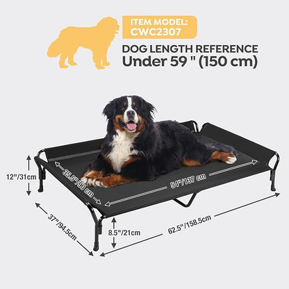 Veehoo Cooling Elevated Dog Bed, Guardrail Raised Pet Cot, Indoor &amp; Outdoor XXL Pet Bed with Washable &amp; Breathable Teslin Mesh, Non-Slip Feet, Dog Couch Bed, 62.5" x 37", Black