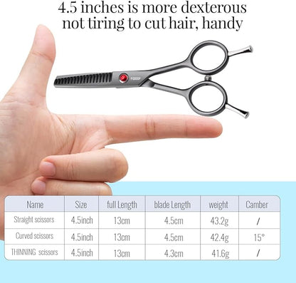 4.5" Dog Grooming Scissors - 3 Pcs Curved &amp; Straight Thinning Shears for Small Dogs &amp; Cats - Japan 440C Stainless Steel
