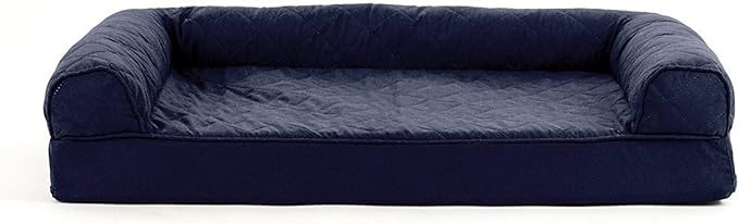 Furhaven Cooling Gel Dog Bed for Medium/Small Dogs w/ Removable Bolsters &amp; Washable Cover, For Dogs Up to 35 lbs - Quilted Sofa - Navy (Blue), Medium