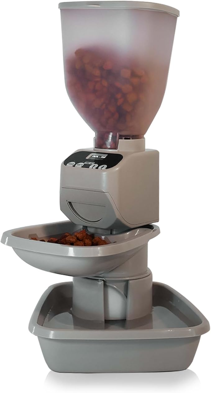 Automatic Dog &amp; Cat Food Feeder with Water Dispenser – Smart Pet Feeder with Portion Control, OLED Display, Anti Jam Design, Battery Operated Dispenser for Medium/Large Pets - Taupe