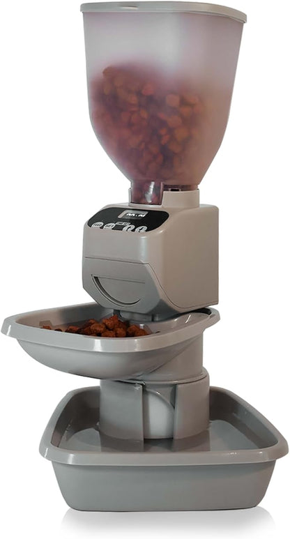 Automatic Dog &amp; Cat Food Feeder with Water Dispenser – Smart Pet Feeder with Portion Control, OLED Display, Anti Jam Design, Battery Operated Dispenser for Medium/Large Pets - Taupe