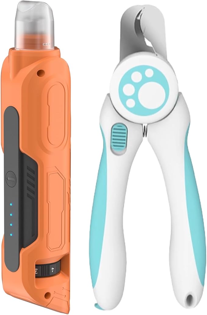 PAPIFEED High Torque Dog Nail Grinder Quiet - 6-Speed Adjustable Pet Nail Trimmer with 2 LED Lights &amp; Dust-Proof Cover, Powerful Motor for Large/Medium/Small Dogs &amp; Cats, Rechargeable - Orange Kit