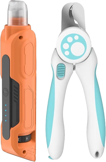 PAPIFEED High Torque Dog Nail Grinder Quiet - 6-Speed Adjustable Pet Nail Trimmer with 2 LED Lights &amp; Dust-Proof Cover, Powerful Motor for Large/Medium/Small Dogs &amp; Cats, Rechargeable - Orange Kit