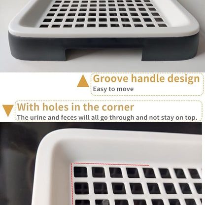 Guinea Pig Litter Tray Pan with Grate for Cage - Small Animal Potty Trainer - Rattie, Chinchilla, and Pet Litter Box - Easy-Clean, Space-Saving Design - 9.8x7.6x1.18 in