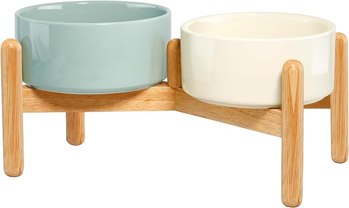 Wordcam Elevated Ceramic Dog Bowls,Raised Dog Dish with Stand,Pet Food and Water Feeding Bowls for Small Medium Dogs(6.5&