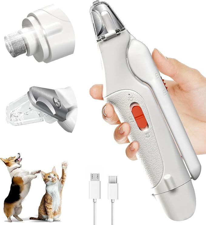 2 in 1 Dog Nail Clippers &amp; Cat Nail Clippers Trimmers for Large Medium Small Dogs Cats Claw Trimmer Quick Sensor and Safety Guard USB Rechargeable Dogs Nail Trimmer with Catcher &amp; 2 LED Lights