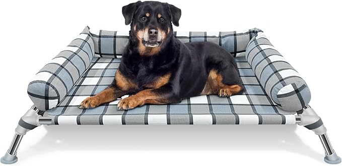 Elevated Raised Dog Bed Cot - Cooling Raised Dog Beds with Bolster Portable Washable Pet Cot Bed with Metal Frame Dogs Hammock Bed for Indoor &amp; Outdoor