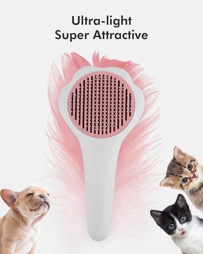 Cat Brush with Release Button Self-Cleaning and Skin-Friendly Grooming and Shedding Tool for Long and Short Haired Cats &amp; Dogs, 140° Comb Teeth, Removes Loose Undercoats and Promotes Healthy Fur
