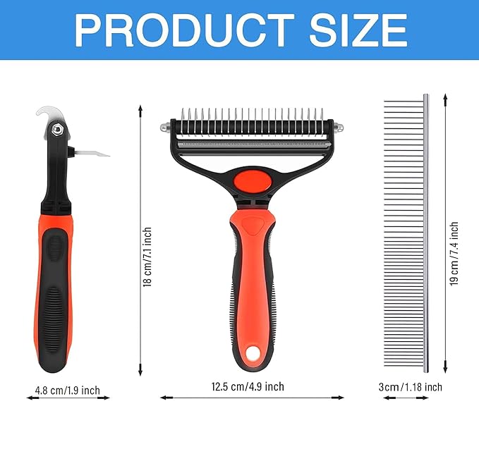 Spring Blossoms-2 in 1 Professional Grooming Rake for Cats &amp; Dogs-Dematting Comb for Easy Mats &amp; Tangles Removing,Pet Brush Safe No More Nasty Shedding and Flying Hair (Orange)