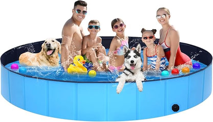 Extra Large Collapsible Dog Pool,97"x16" Anti-Slip Portable Swimming Pool Bathing Tub,Hard Plastic Kiddie Pool for Pets Dogs Cats &amp; Kids…