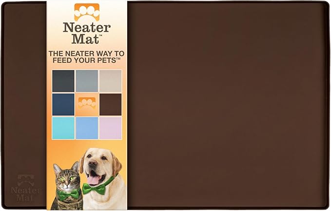 Neater Pet Brands Neater Mat Pet Mats for Food and Water, Cat &amp; Dog Bowl Mat Waterproof Silicone, Feeding Tray, Dog Food Mats for Floors, Placemat w/Raised Edge for Under Bowls, 19” x 12”, Brown
