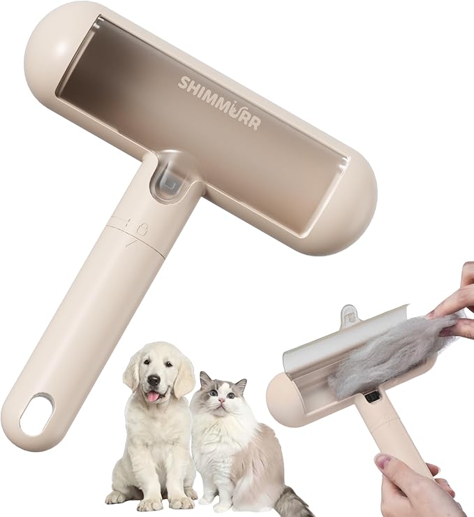 Reusable Pet Hair Remover - Lint Roller for Dog &amp; Cat Fur - for Furniture, Carpet, Clothing - Detachable Handle (Apricot (Light Beige))