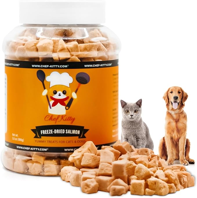 Freeze-Dried Salmon Treats for Cats &amp; Dogs – 100% Wild Caught, Single Ingredient, High-Protein, Healthy Snack – No Additives or Preservatives – 5.3oz - Inspected &amp; Tested in USA