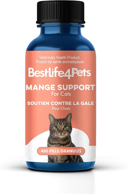 Mange Treatment for Cats, Natural Ear Mite Treatment &amp; Cat Itchy Skin Relief, Helps with Welts, Scabs, Feline Dandruff, Shedding, Excessive Grooming and General Fur and Coat Care, 400 Odorless Pills